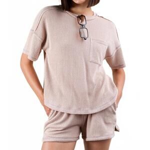 NEW KLD. SIGNATURE striped textured shorts in taupe